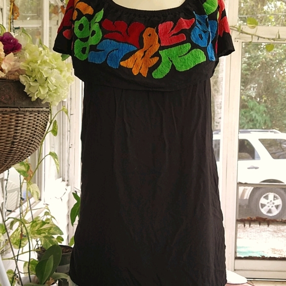 unknown Tops - Black floral peasant blouse